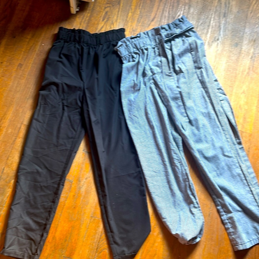 2 pairs high waisted and belted semi casual work pants